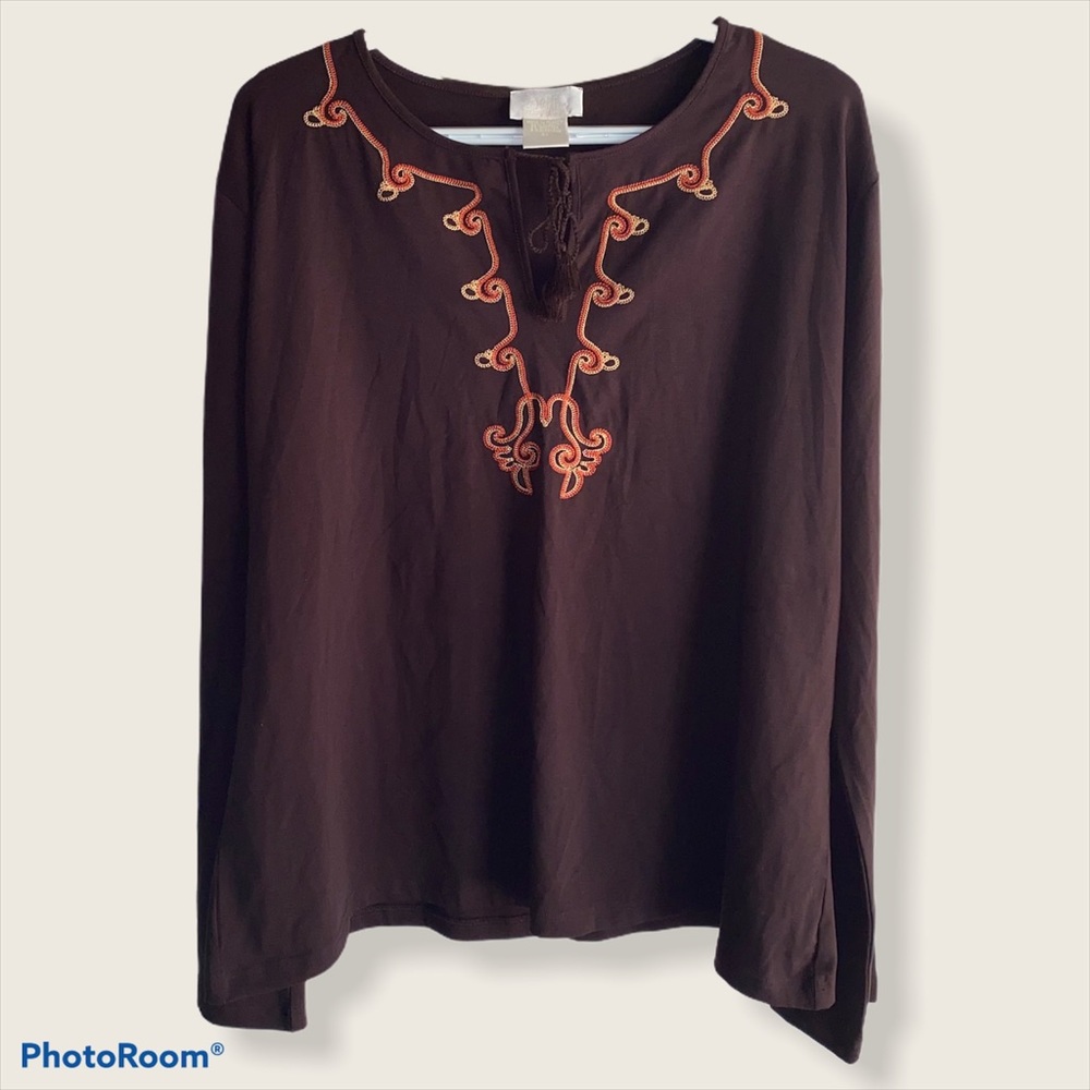 Soft Surroundings Embroidered Keyhole Tie Blouse